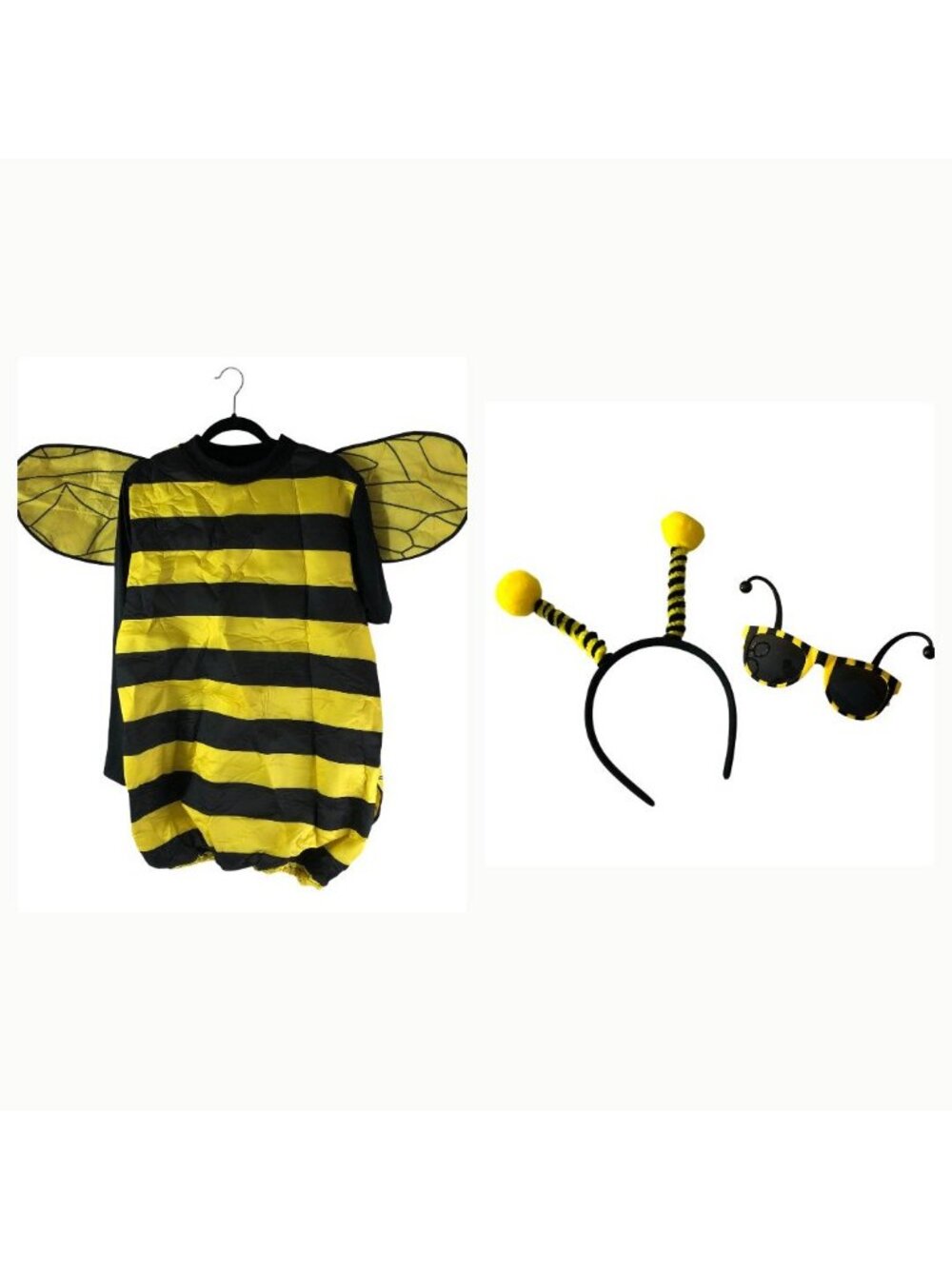 Bee Costume Wings Headband & Glasses Yellow & Black Striped - Kids XL Halloween